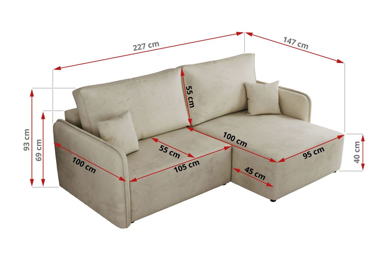 Narożnik MESTO L - strona lewa - beżowy, welvet