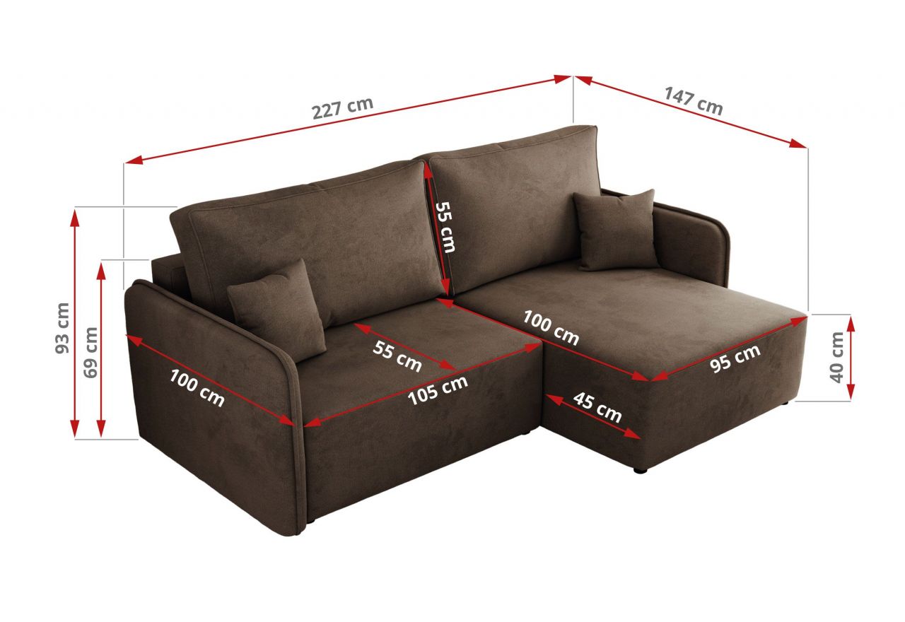 Narożnik MESTO L - strona lewa - brązowy, welvet