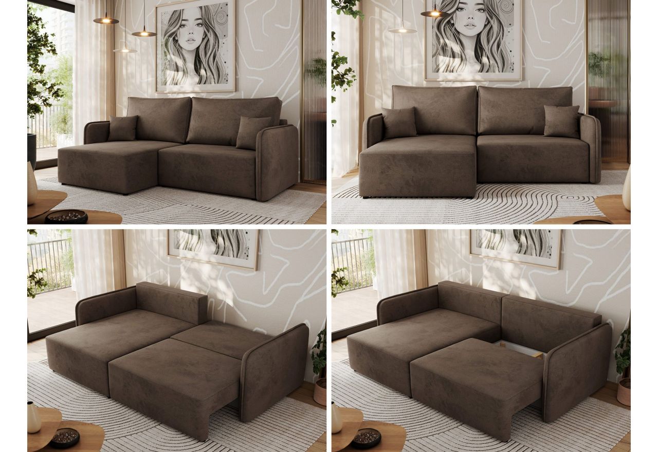 Narożnik MESTO L - strona lewa - brązowy, welvet