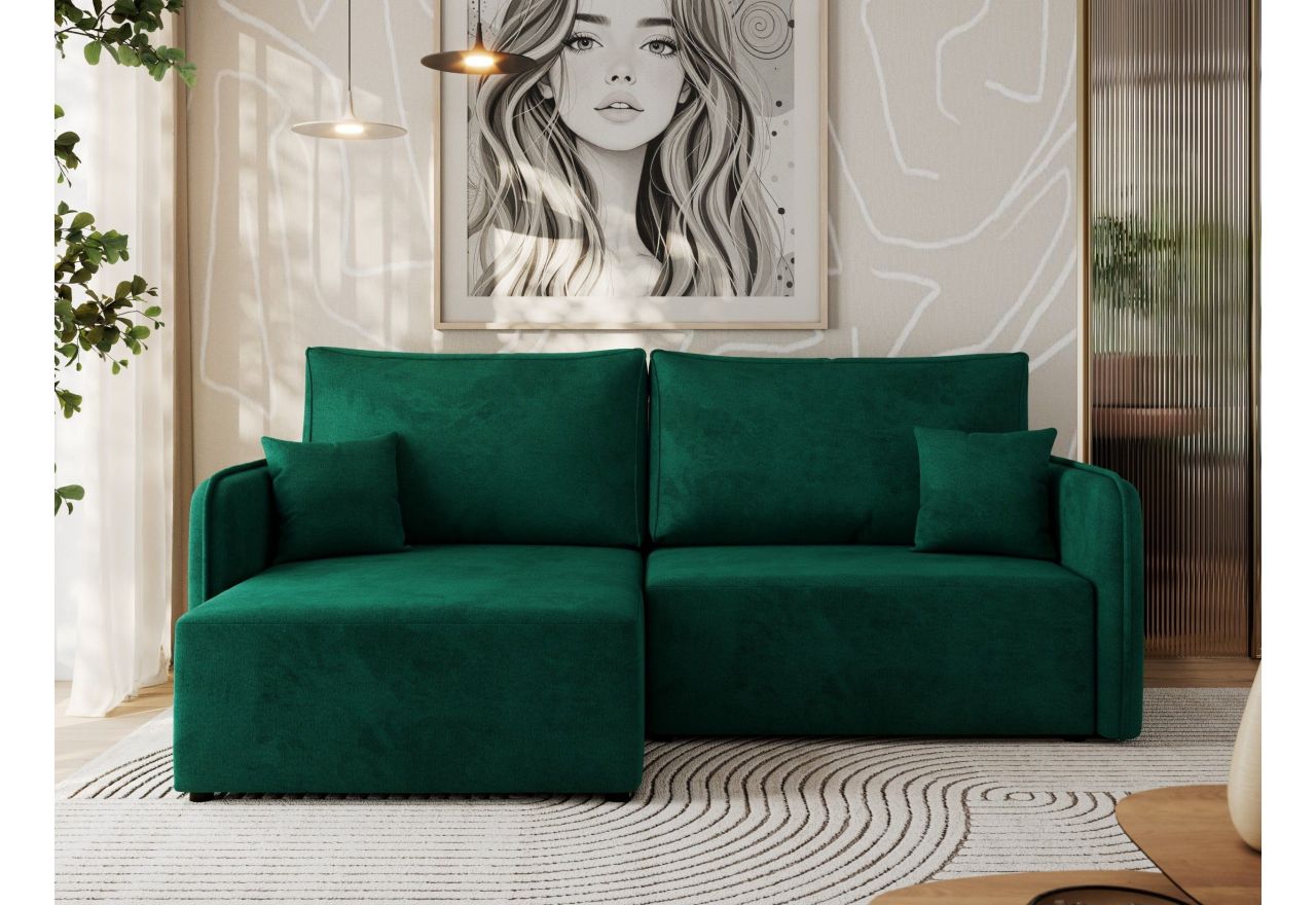 Narożnik MESTO L - strona lewa - ciemnozielony, welvet