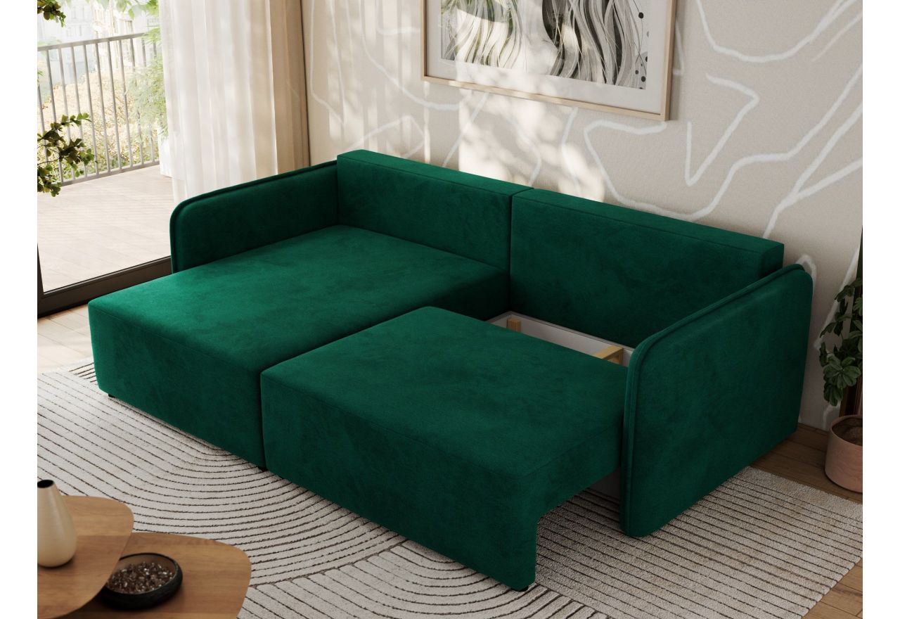 Narożnik MESTO L - strona lewa - ciemnozielony, welvet