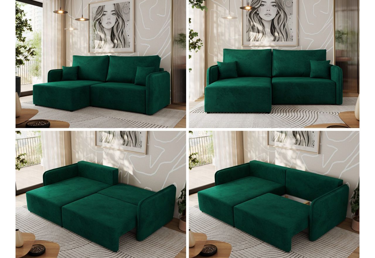 Narożnik MESTO L - strona lewa - ciemnozielony, welvet