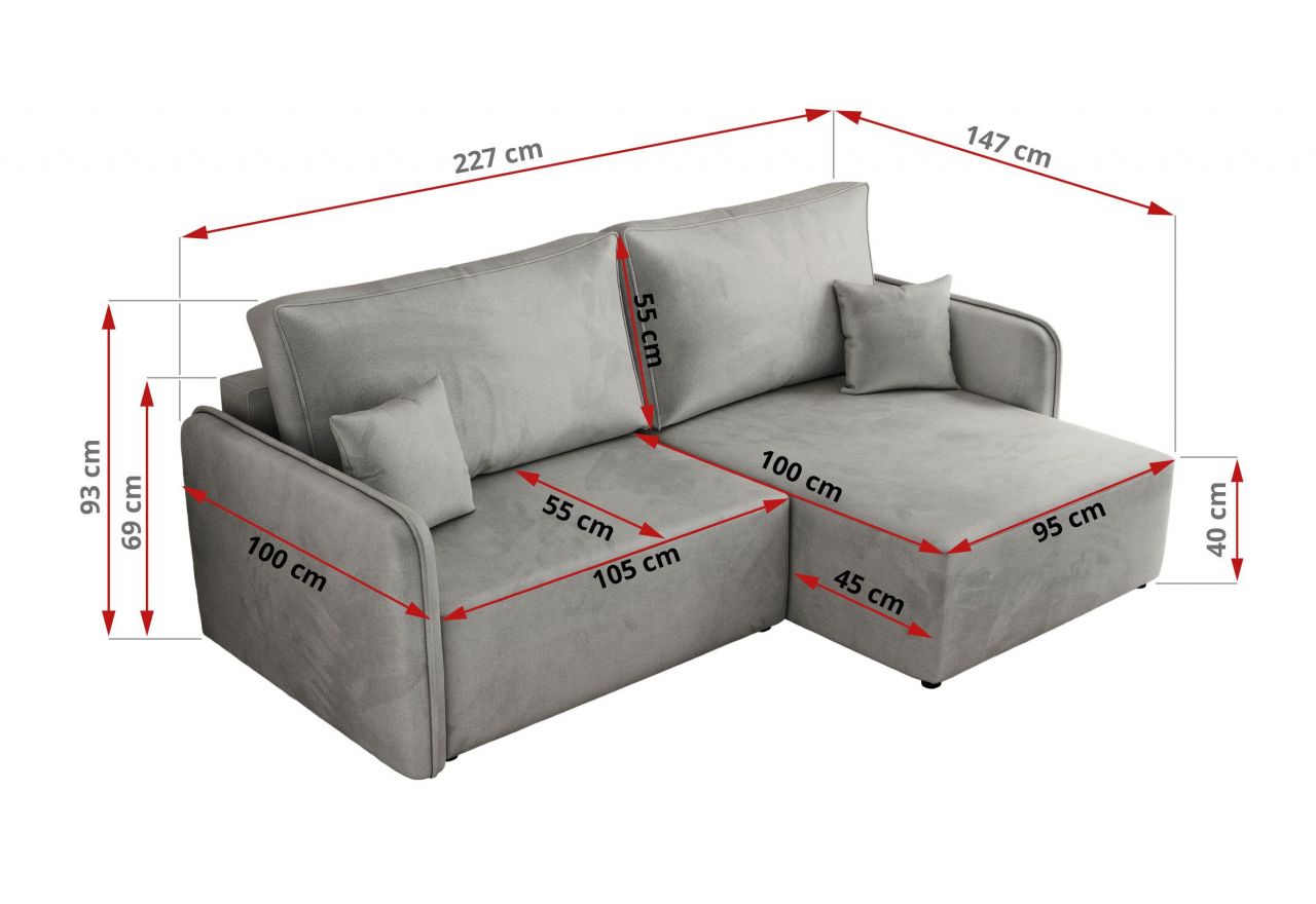 Narożnik MESTO L - strona lewa - jasnoszary, welvet