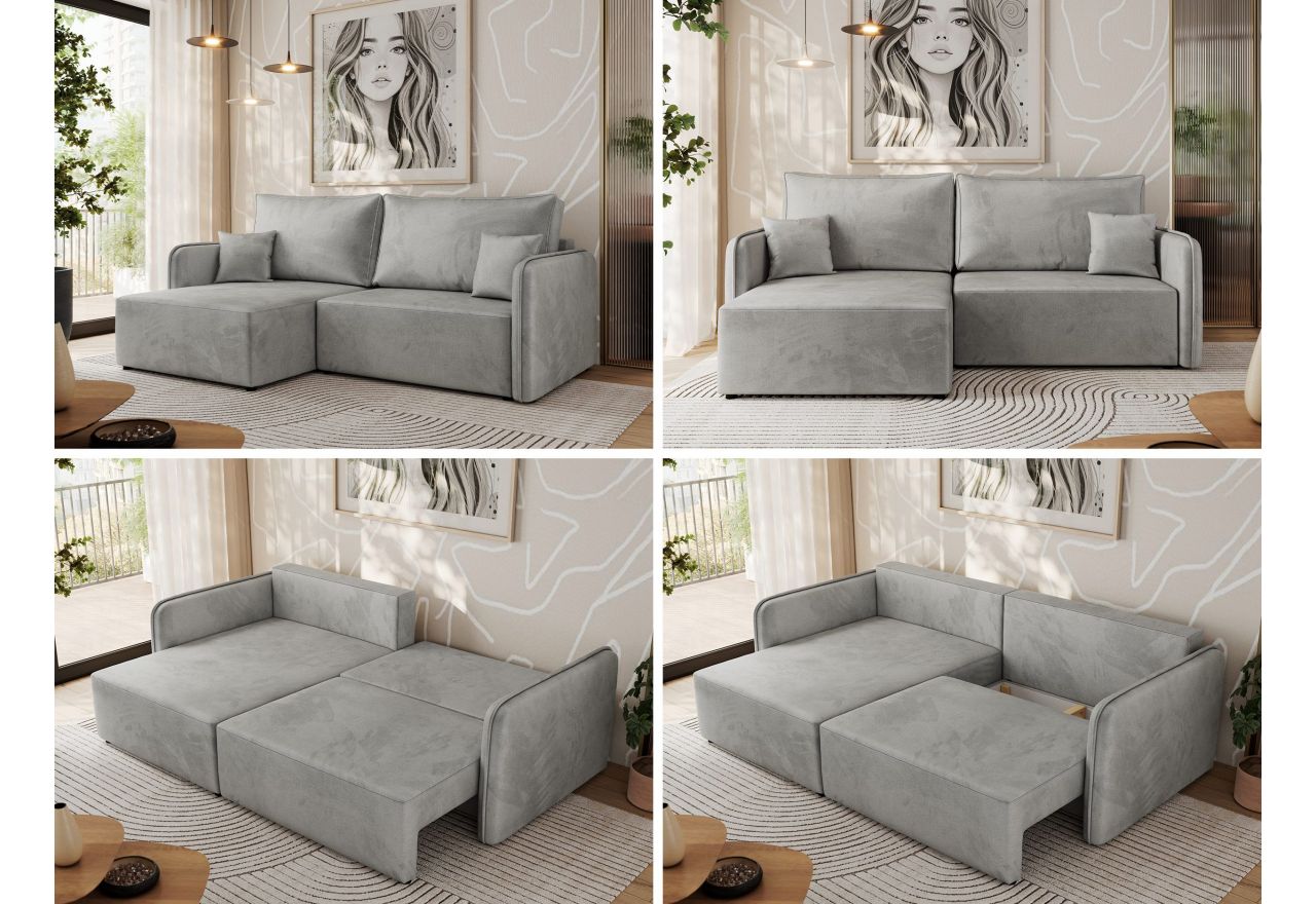 Narożnik MESTO L - strona lewa - jasnoszary, welvet