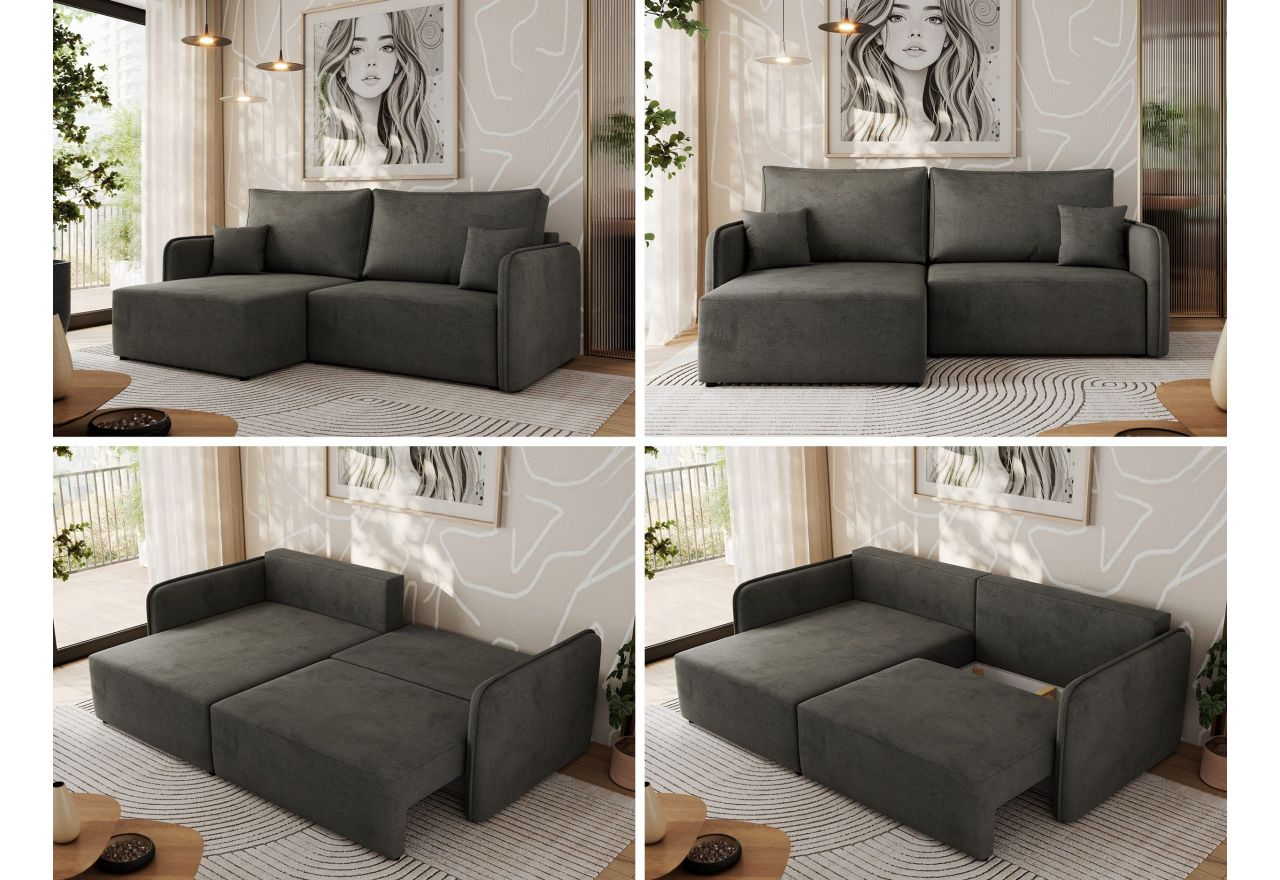 Narożnik MESTO L - strona lewa - ciemnoszary, welvet