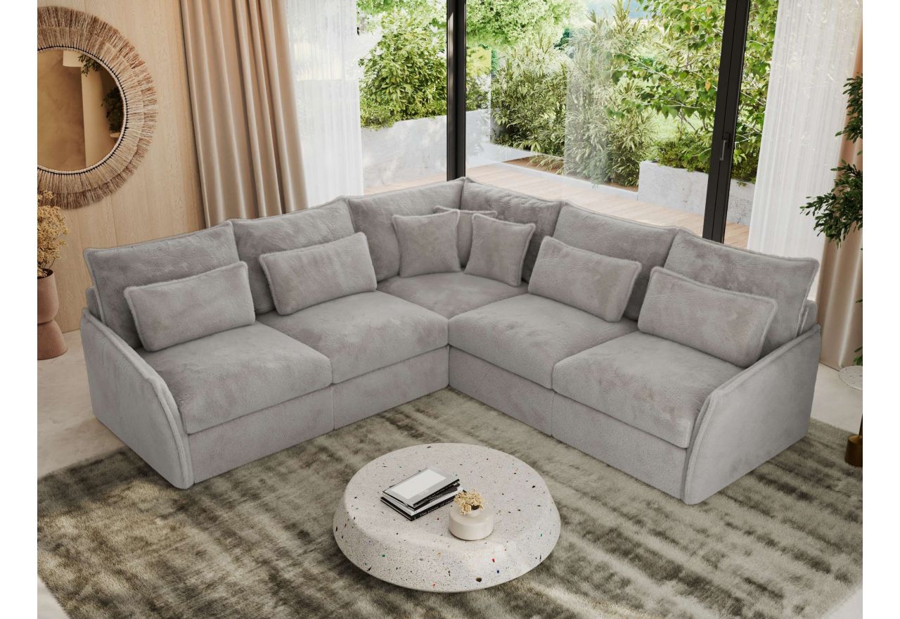 Narożnik VERSO L - uniwersalny - jasnoszary, plusz