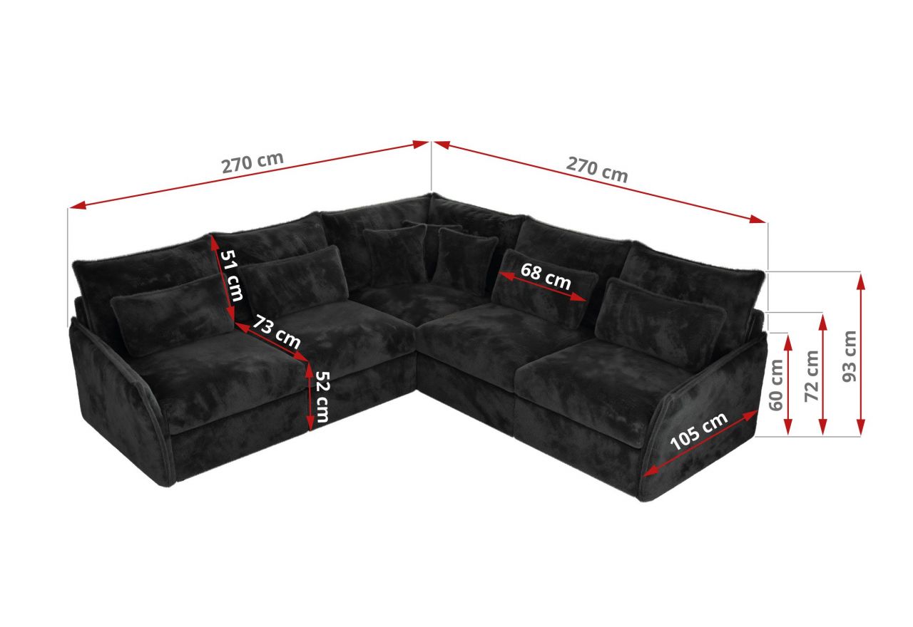 Narożnik VERSO L - uniwersalny - ciemnoszary, plusz