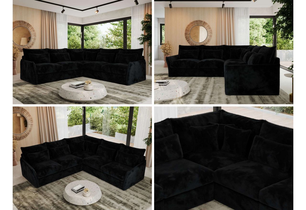 Narożnik VERSO L - uniwersalny - czarny, plusz