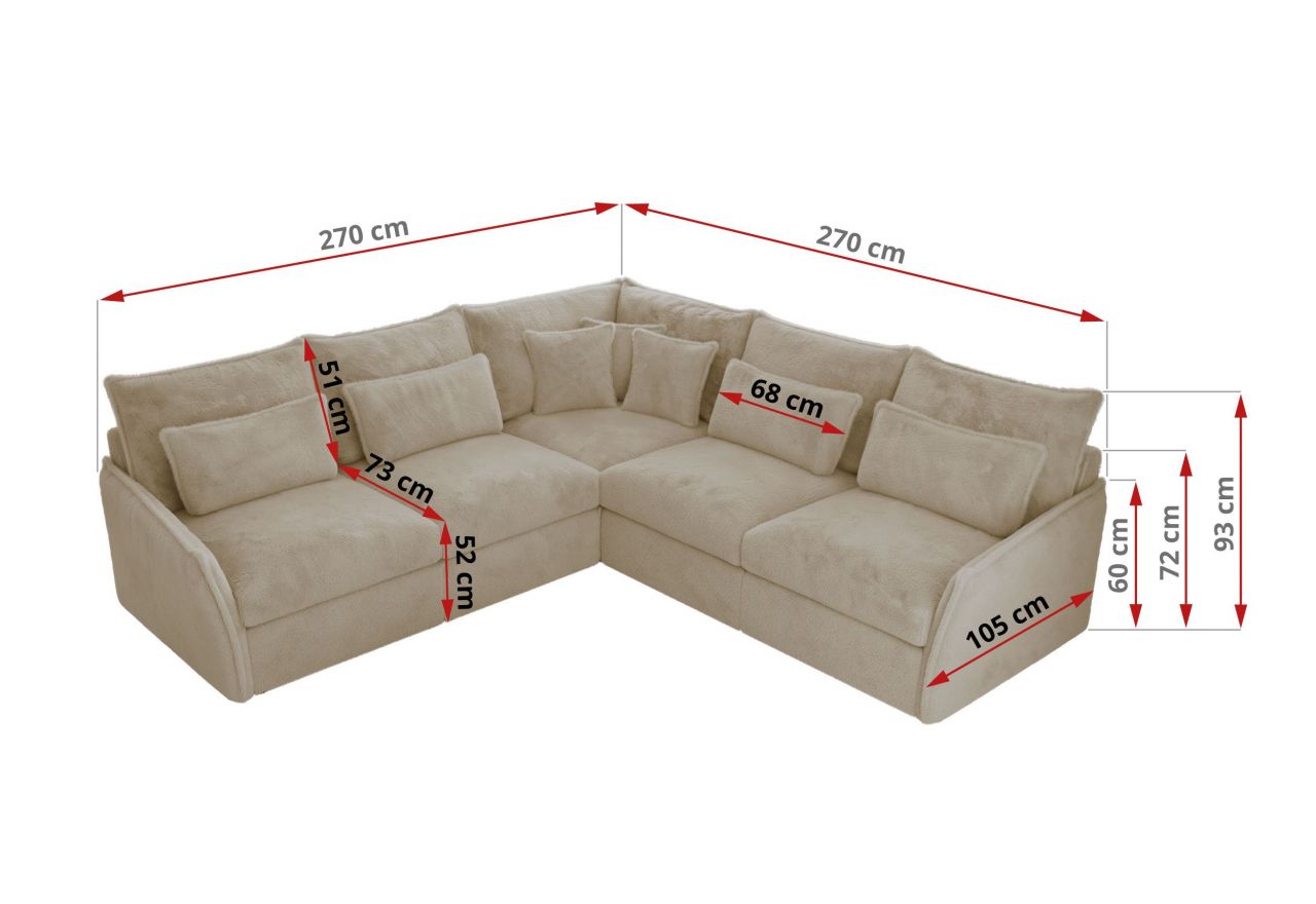 Narożnik VERSO L - uniwersalny - kremowy, plusz