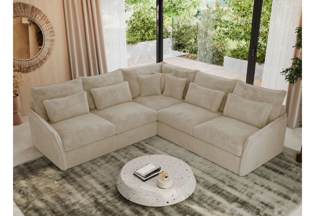 Narożnik VERSO L - uniwersalny - kremowy, plusz