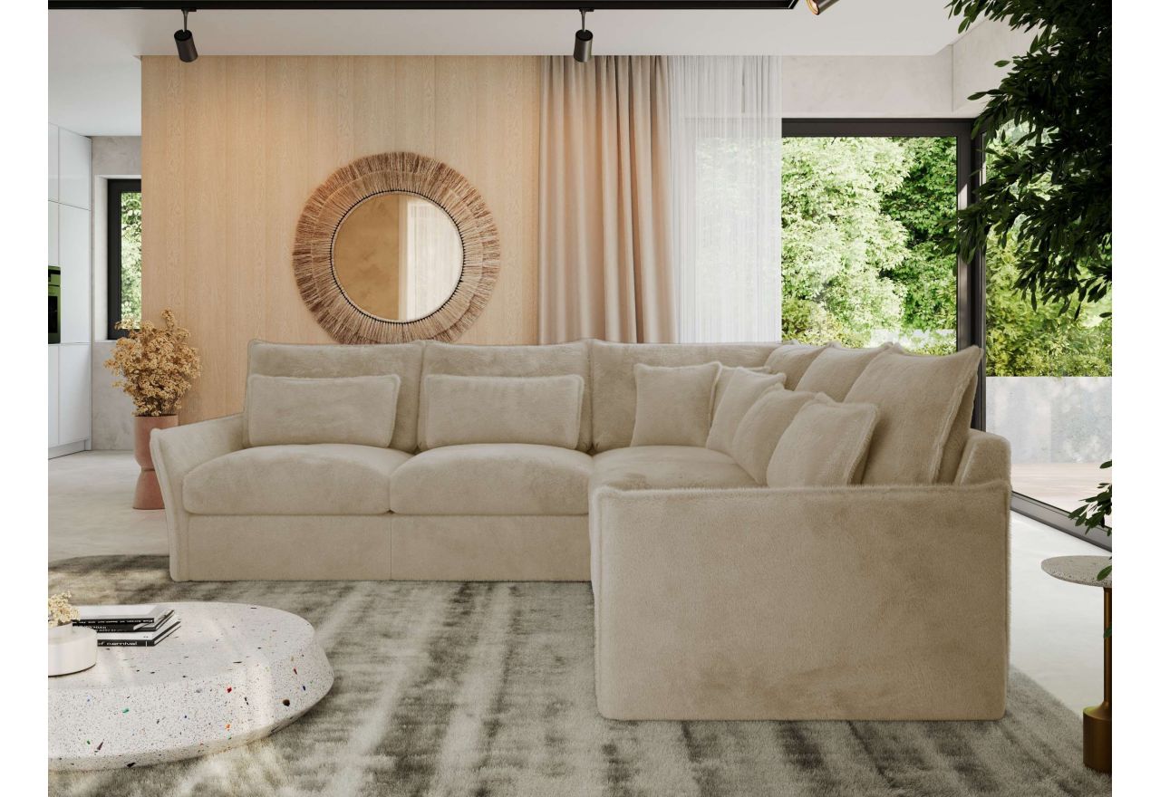 Narożnik VERSO L - uniwersalny - kremowy, plusz