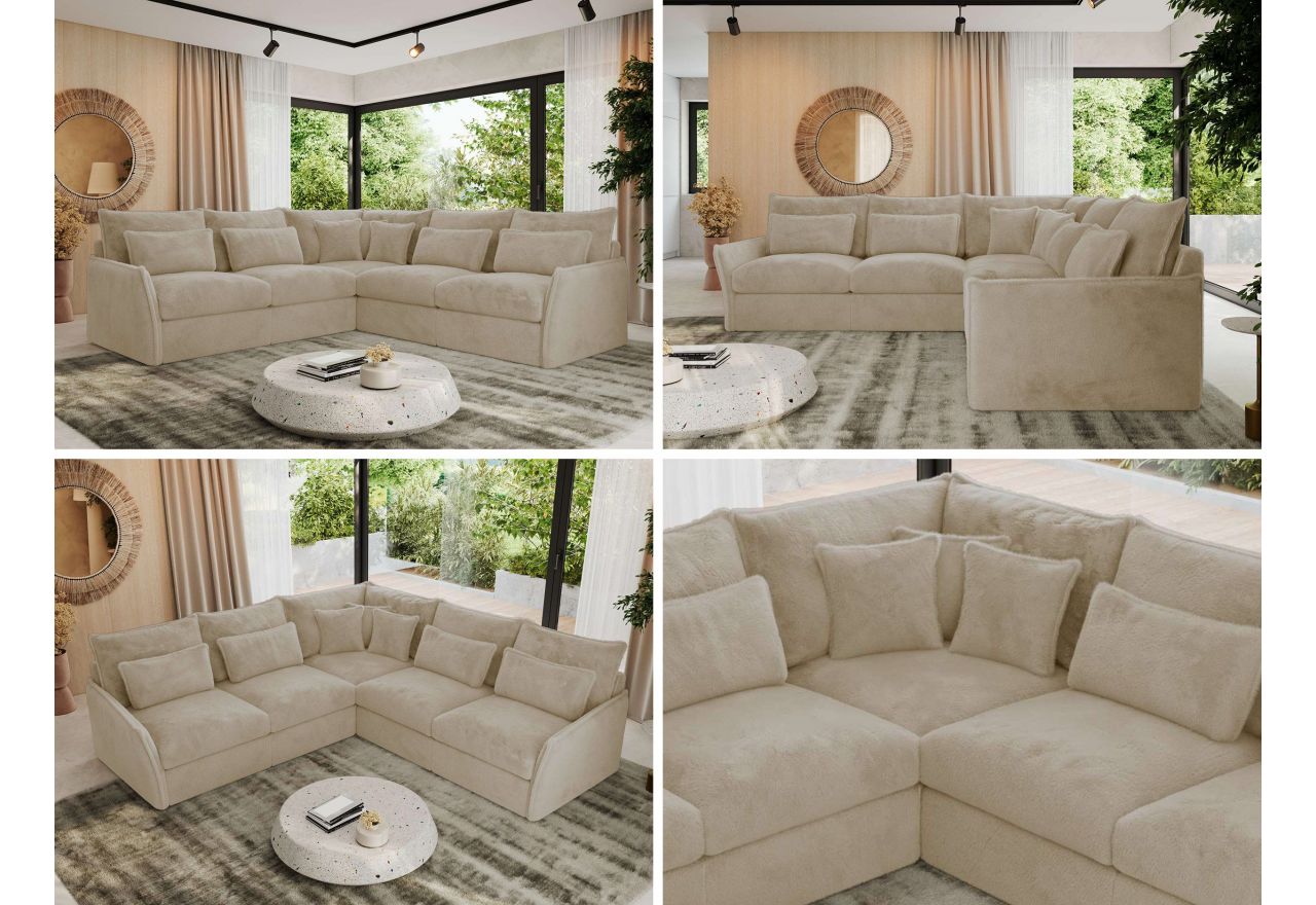 Narożnik VERSO L - uniwersalny - kremowy, plusz