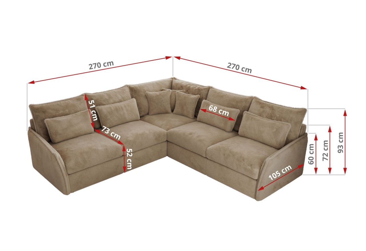 Narożnik VERSO L - uniwersalny - beżowy, plusz