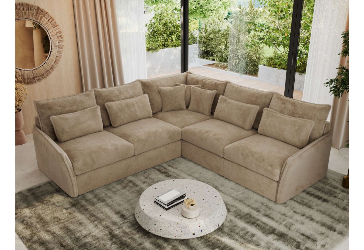 Narożnik VERSO L - uniwersalny - beżowy, plusz