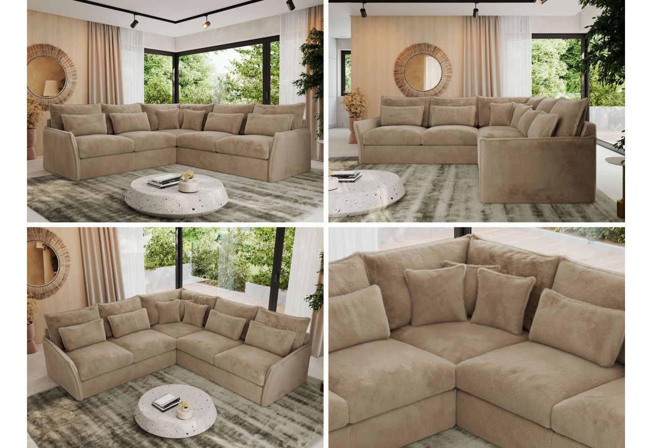 Narożnik VERSO L - uniwersalny - beżowy, plusz