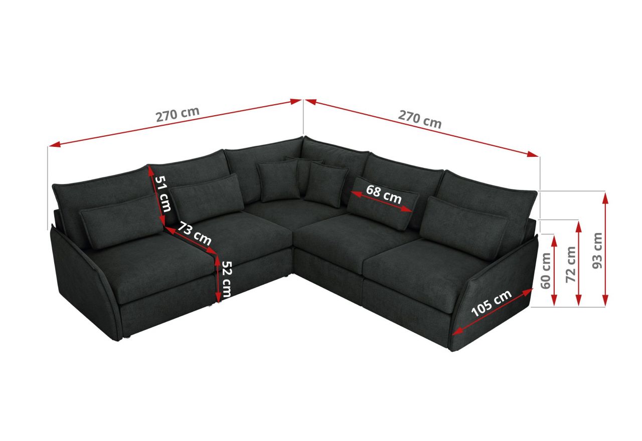 Narożnik VERSO L - uniwersalny - ciemnoszary, struktura