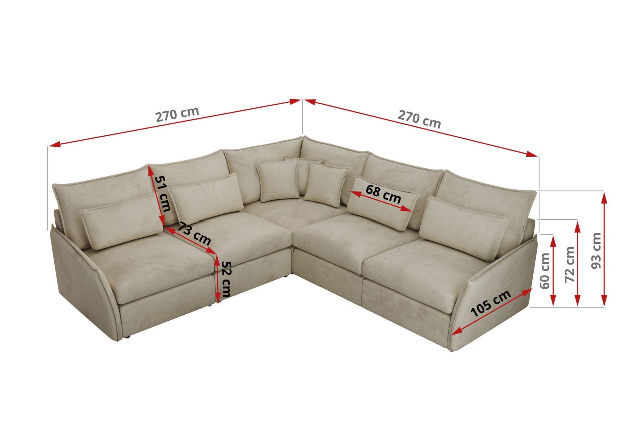 Narożnik VERSO L - uniwersalny - beżowy, welvet