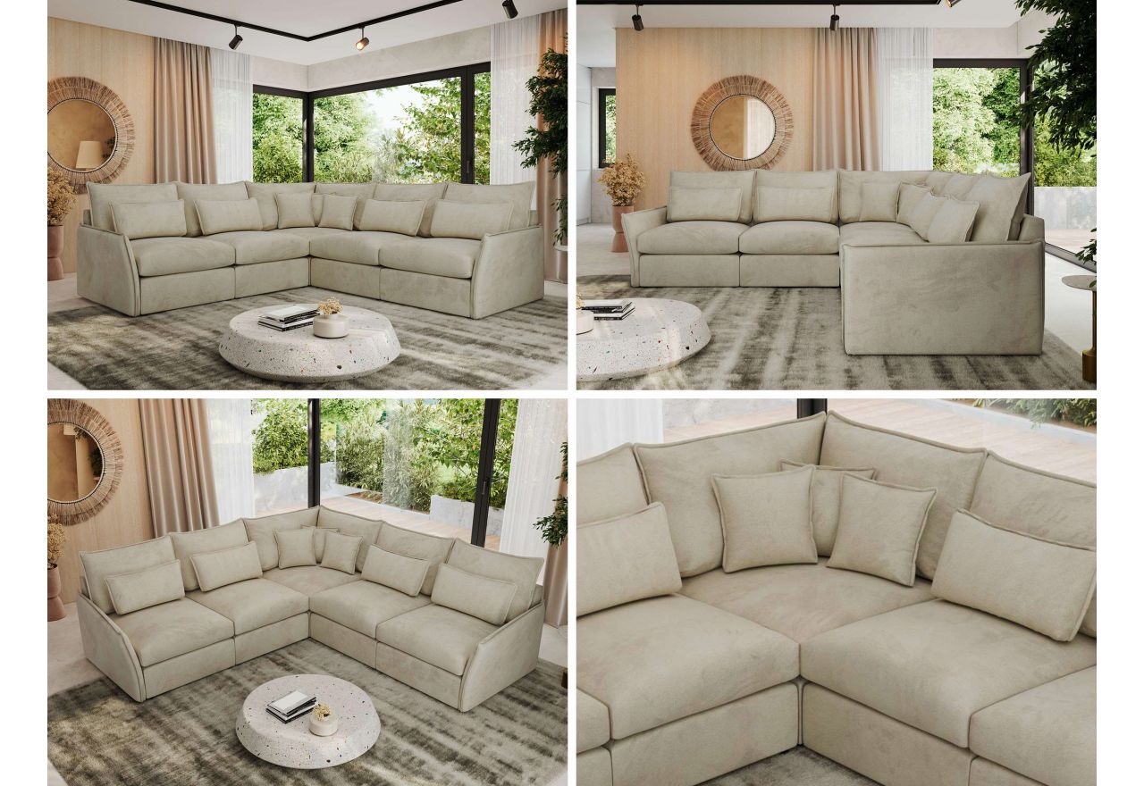 Narożnik VERSO L - uniwersalny - beżowy, welvet