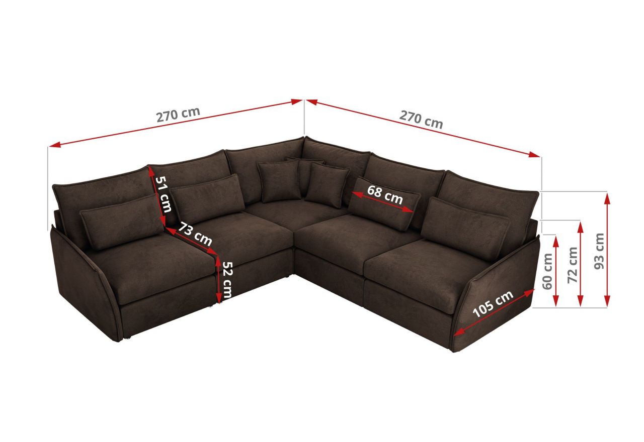 Narożnik VERSO L - uniwersalny - brązowy, welvet