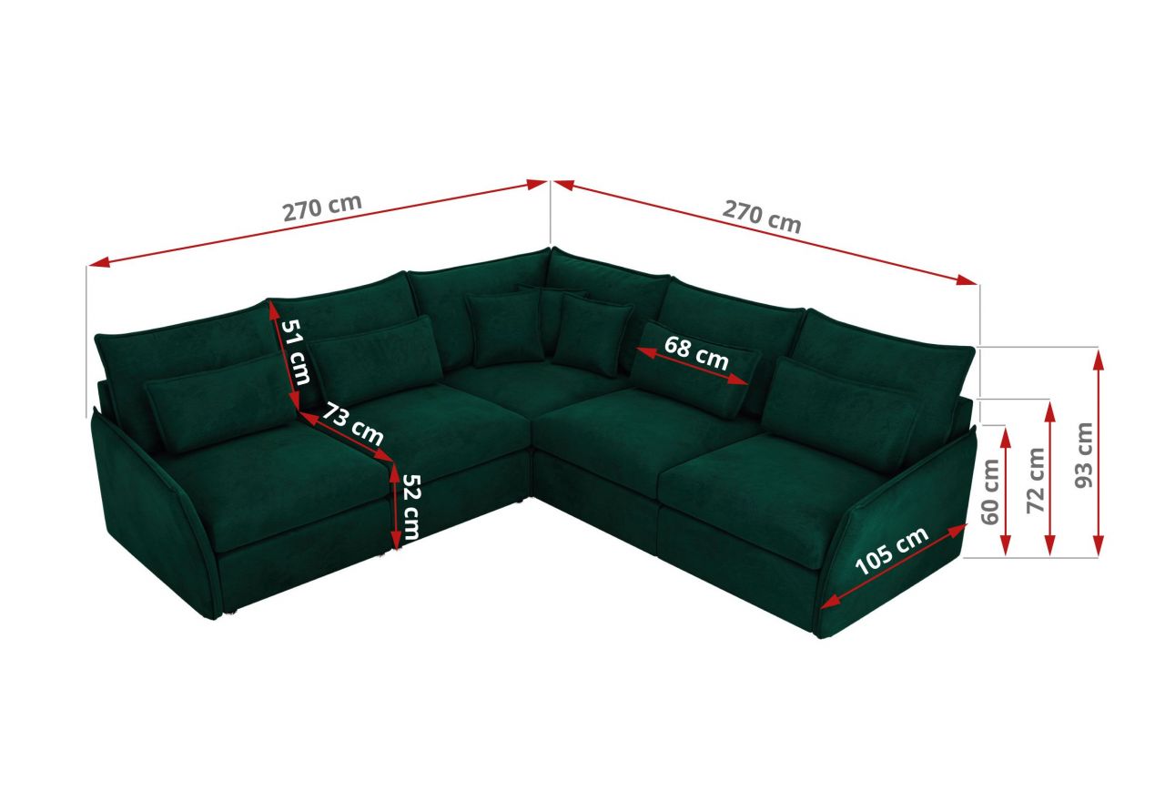 Narożnik VERSO L - uniwersalny - ciemnozielony, welvet