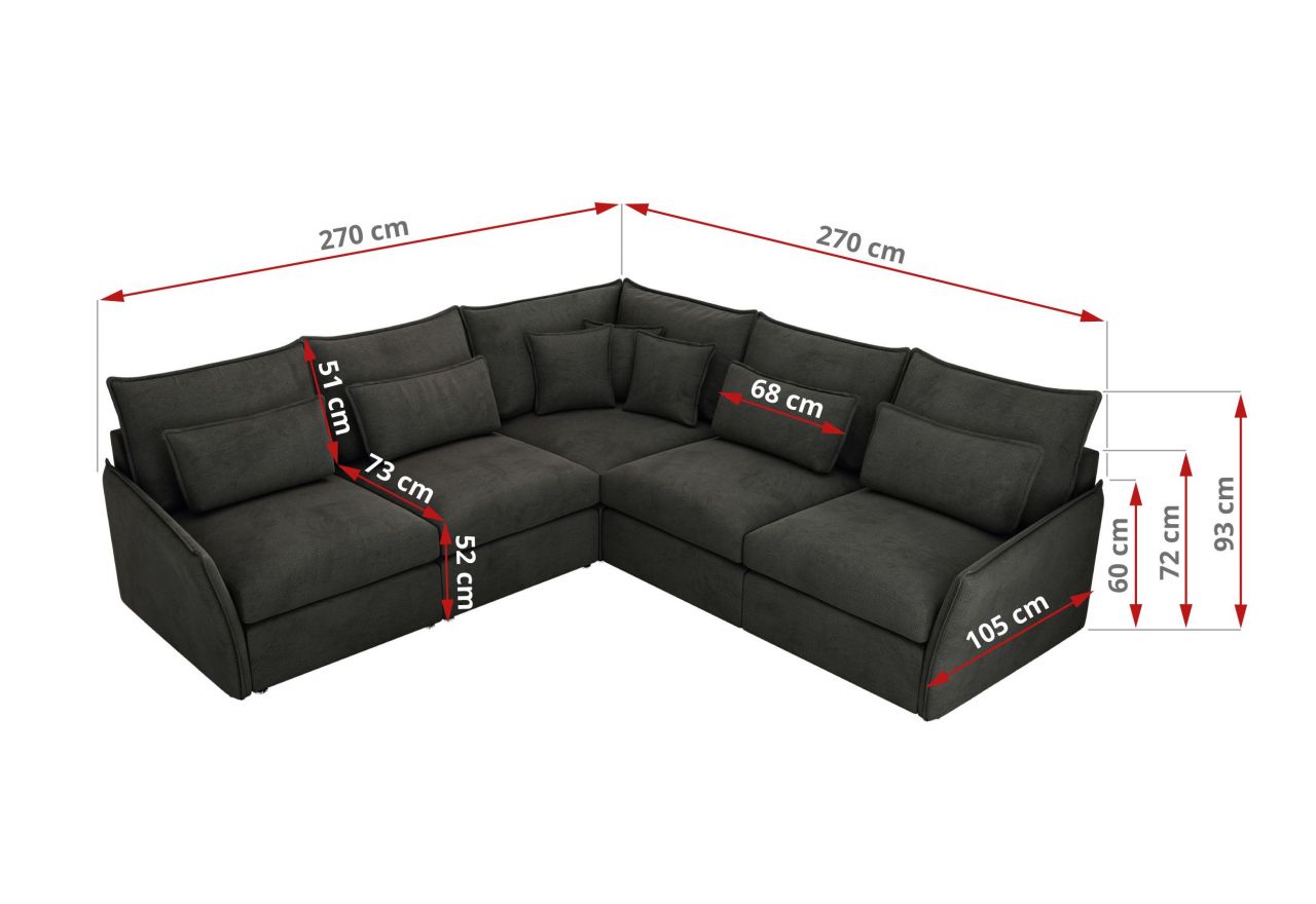 Narożnik VERSO L - uniwersalny - ciemnoszary, welvet