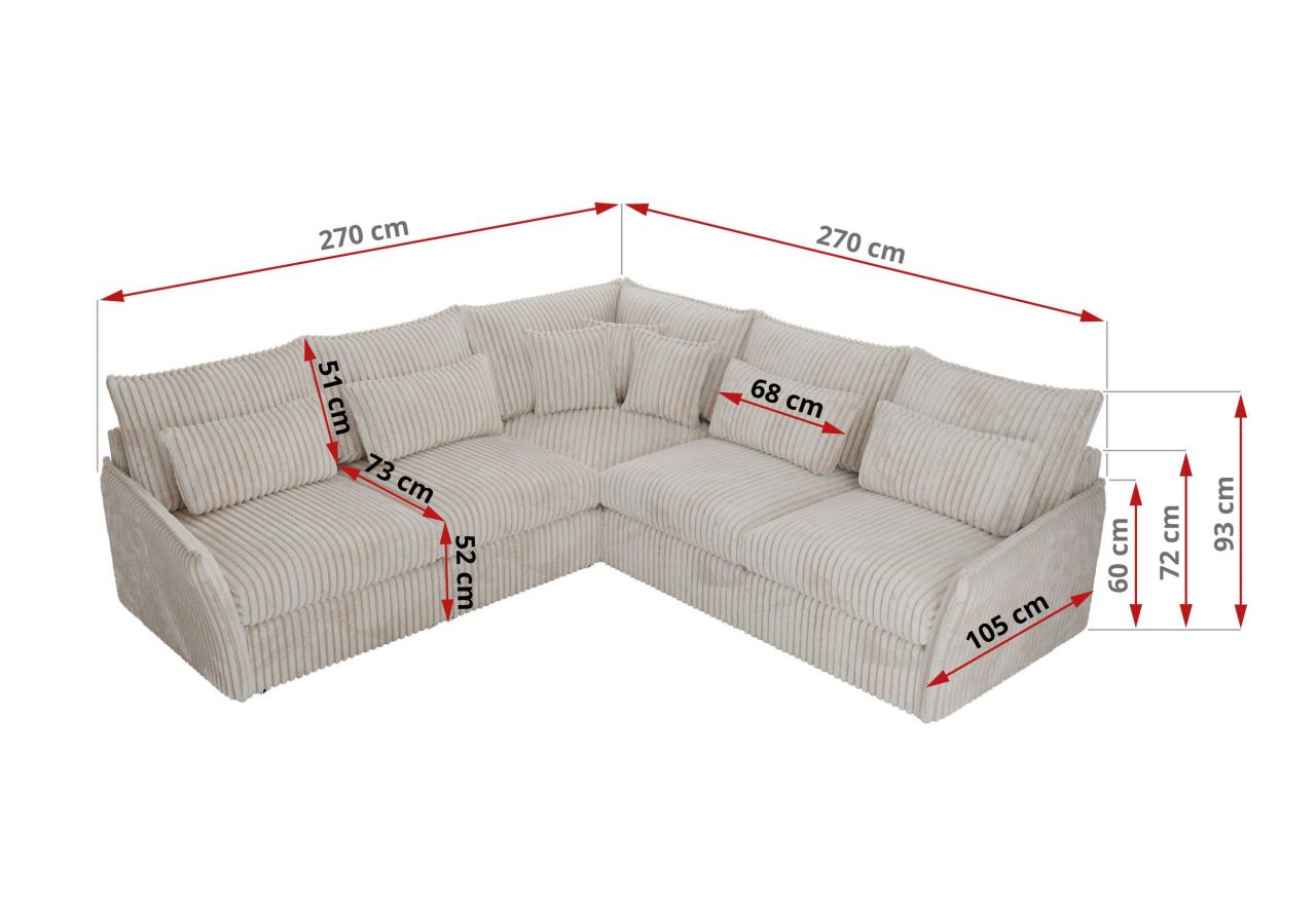 Narożnik VERSO L - uniwersalny - beżowy, sztruks