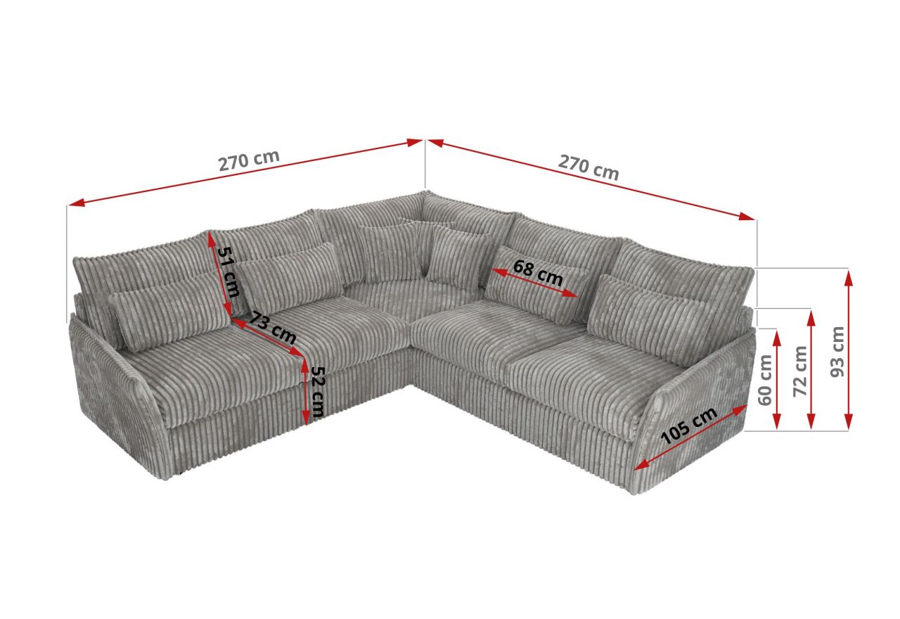 Narożnik VERSO L - uniwersalny - jasnoszary, sztruks