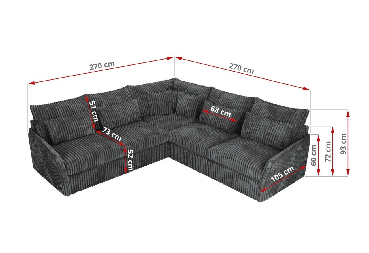 Narożnik VERSO L - uniwersalny - szary, sztruks