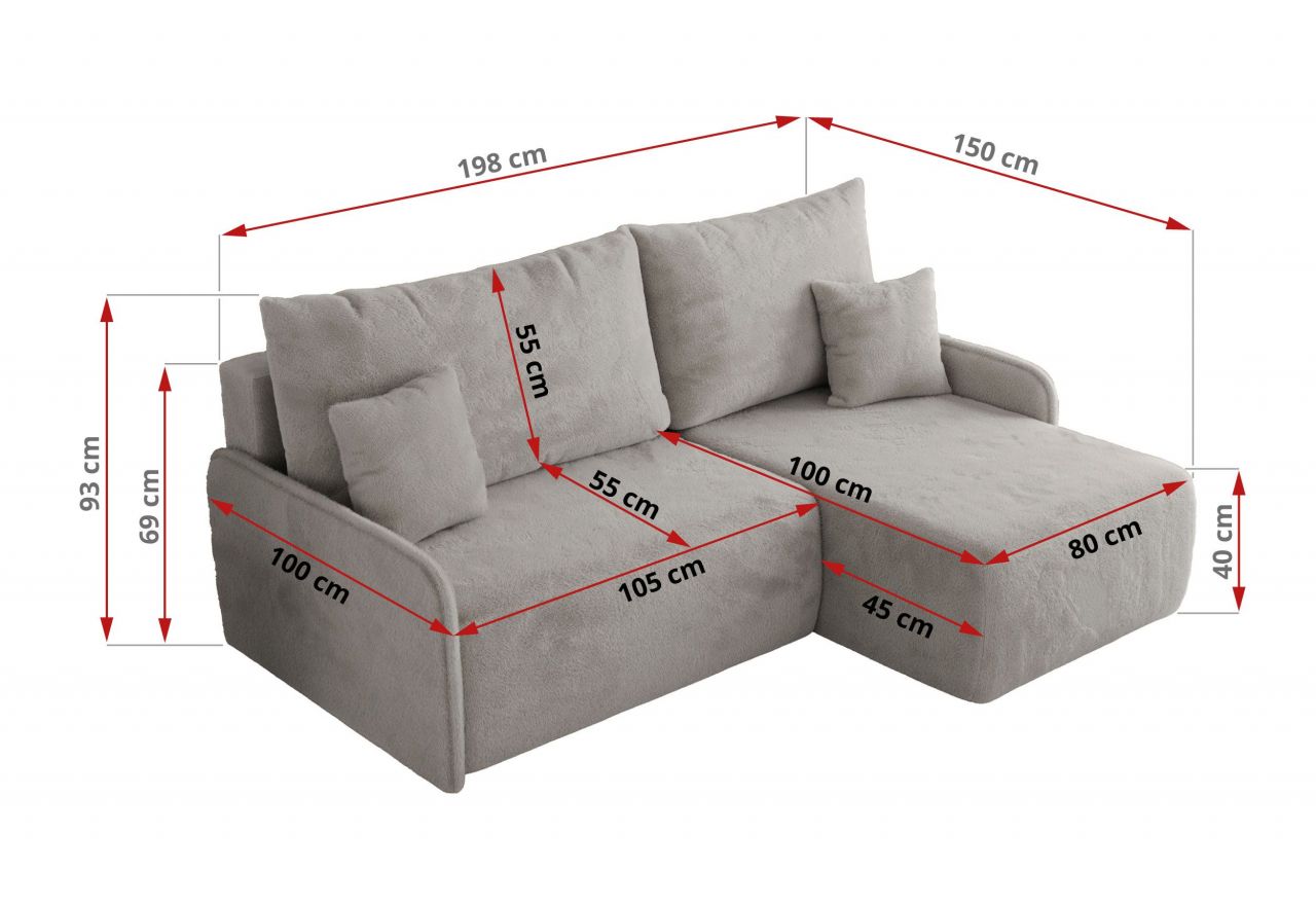 Narożnik ARPA L - strona lewa - jasnoszary, plusz
