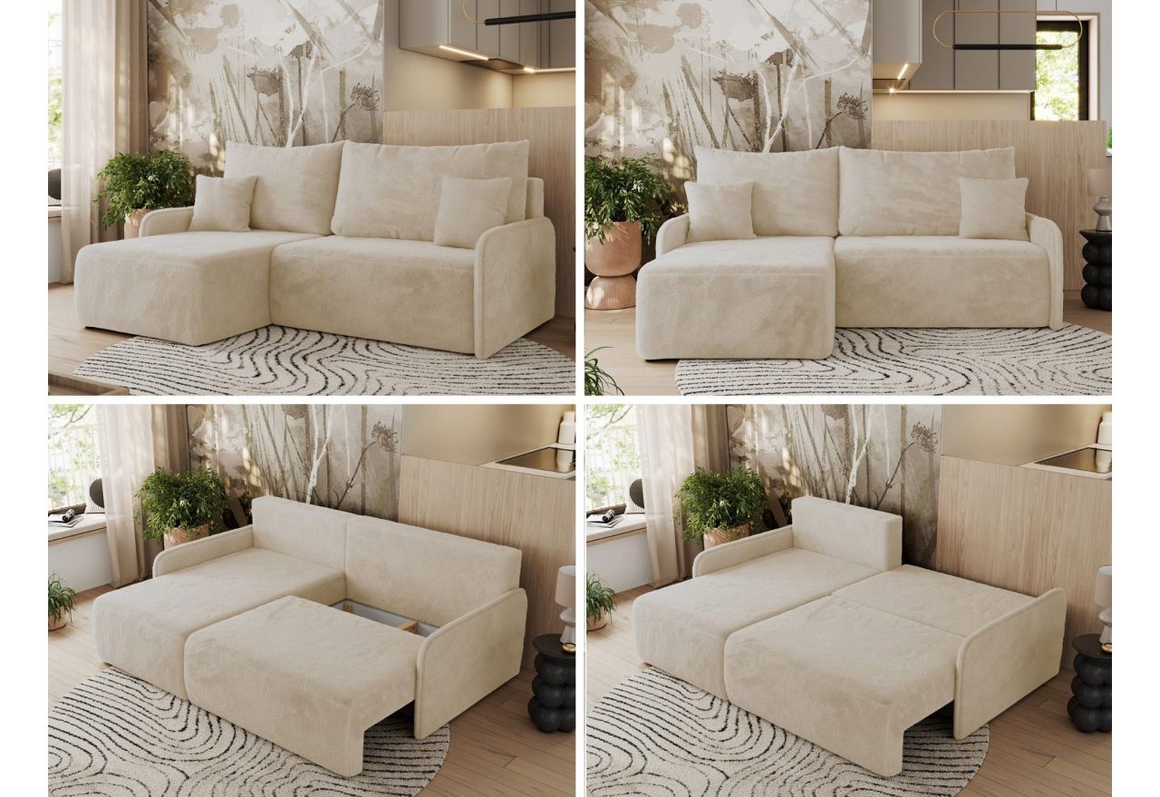 Narożnik ARPA L - strona lewa - kremowy, plusz