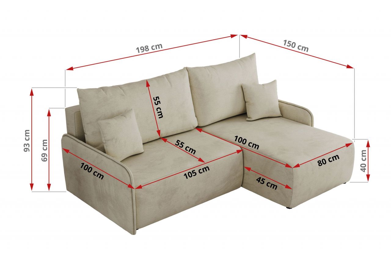 Narożnik ARPA L - strona lewa - beżowy, welwet