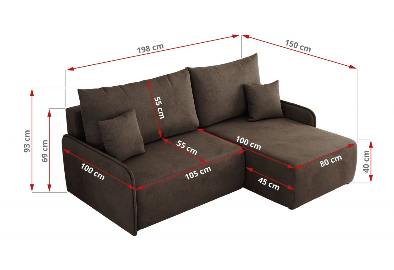 Narożnik ARPA L - strona lewa - brązowy, welwet