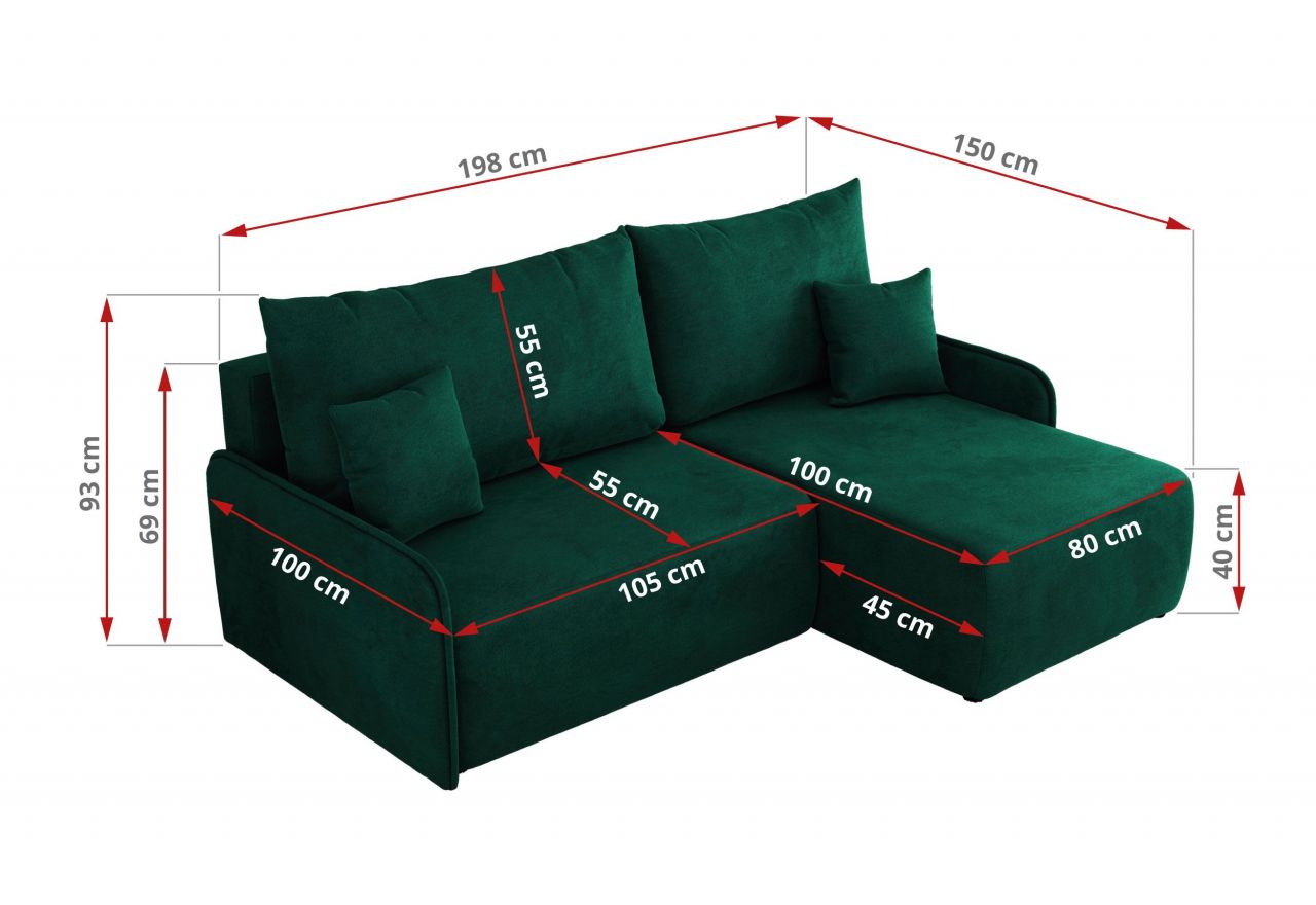 Narożnik ARPA L - strona lewa - ciemnozielony, welwet