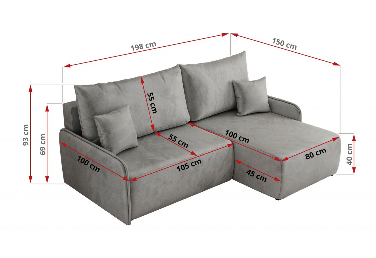 Narożnik ARPA L - strona lewa - jasnoszary, welwet