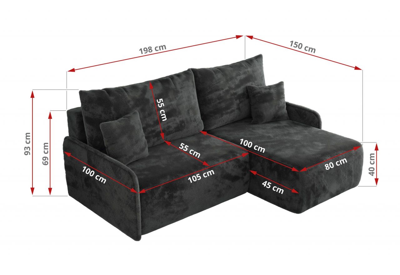 Narożnik ARPA L - strona prawa - ciemnoszary, plusz