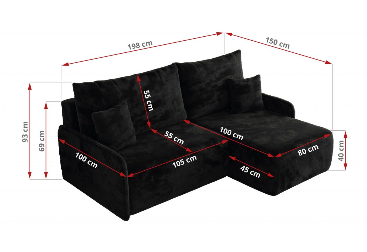 Narożnik ARPA L - strona prawa - czarny, plusz