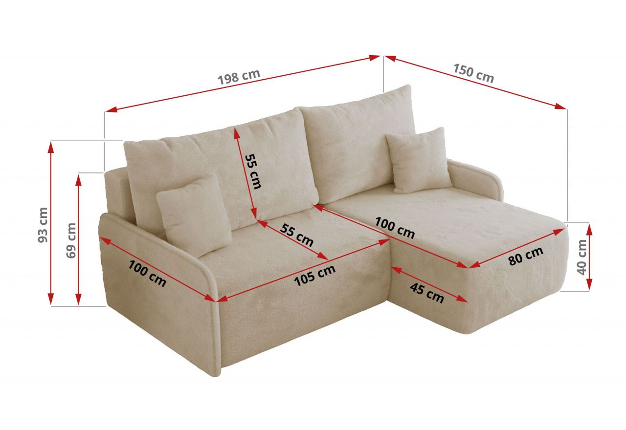 Narożnik ARPA L - strona prawa - kremowy, plusz