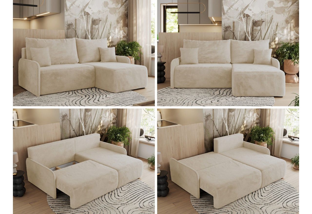 Narożnik ARPA L - strona prawa - kremowy, plusz