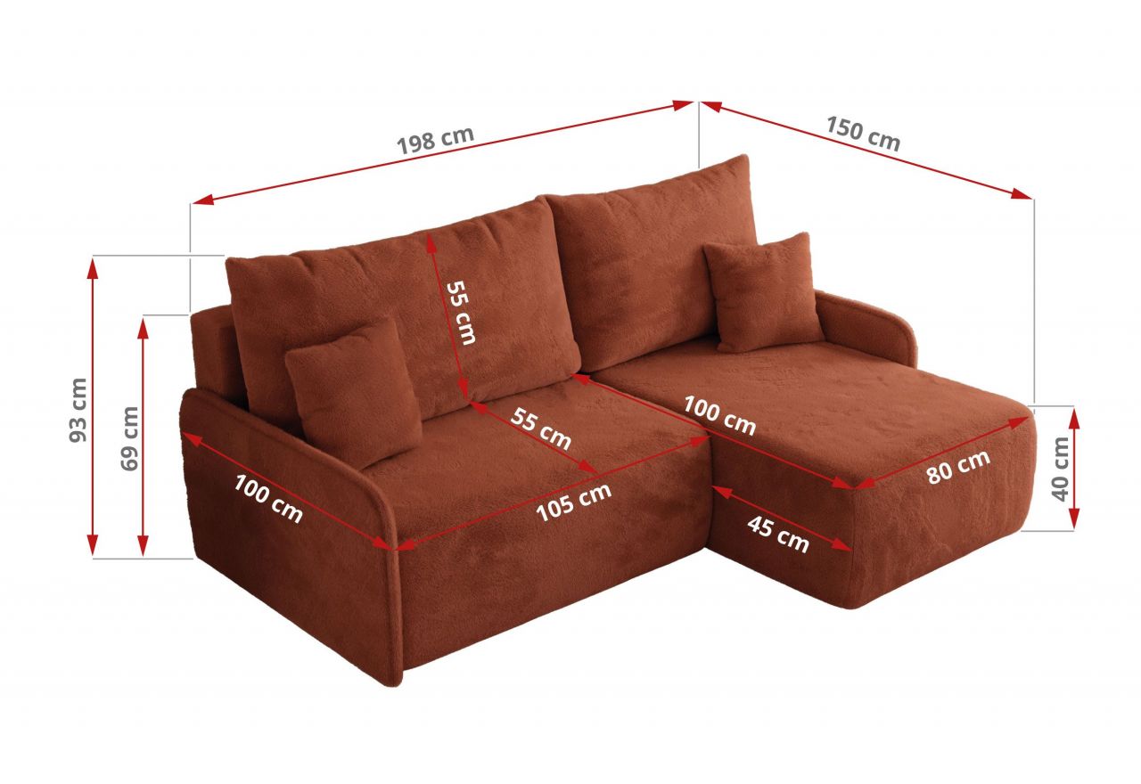 Narożnik ARPA L - strona prawa - pomarańczowy, plusz