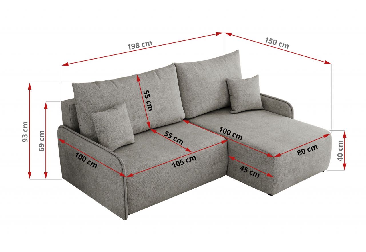 Narożnik ARPA L - strona prawa - jasnoszary, struktura