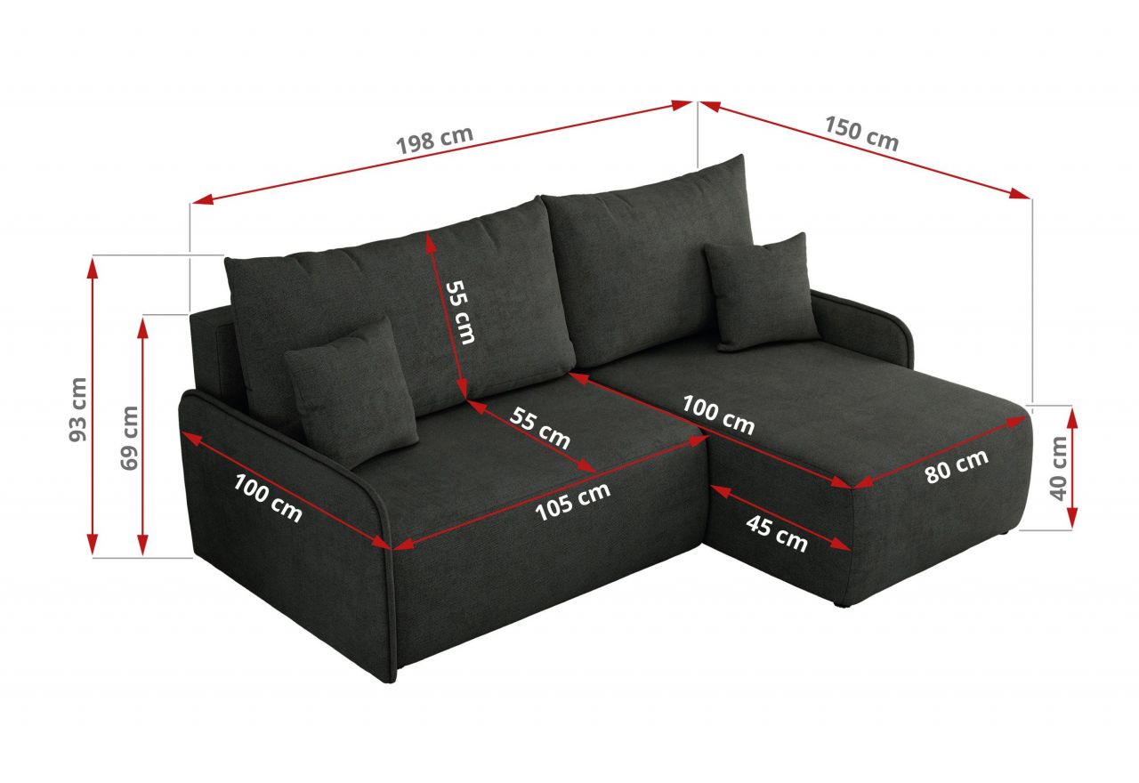 Narożnik ARPA L - strona prawa - ciemnoszary, struktura