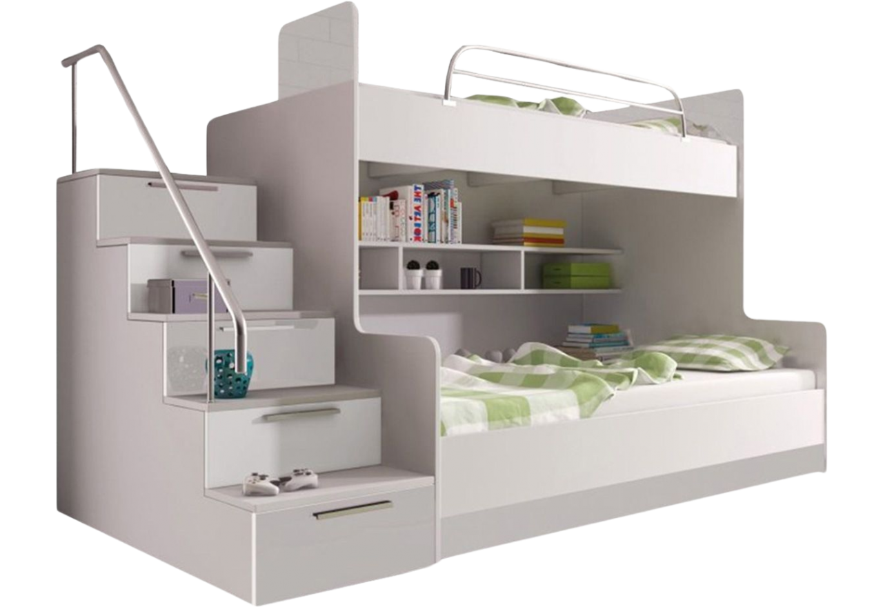 Łóżko piętrowe do pokoju młodzieżowego i dziecięcego w nowoczesnym stylu - EDEN 2 Biały / Biały połysk