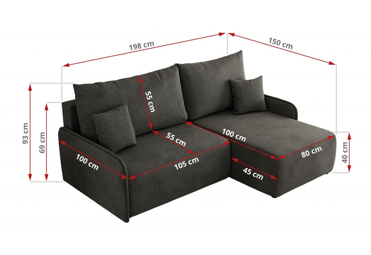 Narożnik ARPA L - strona prawa - ciemnoszary, welwet