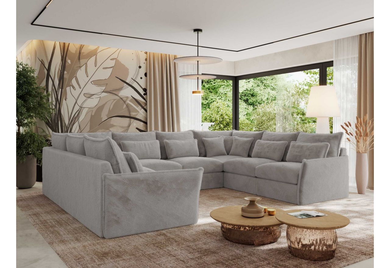 Narożnik - VERSO U 8M - uniwersalny - jasnoszary, plusz