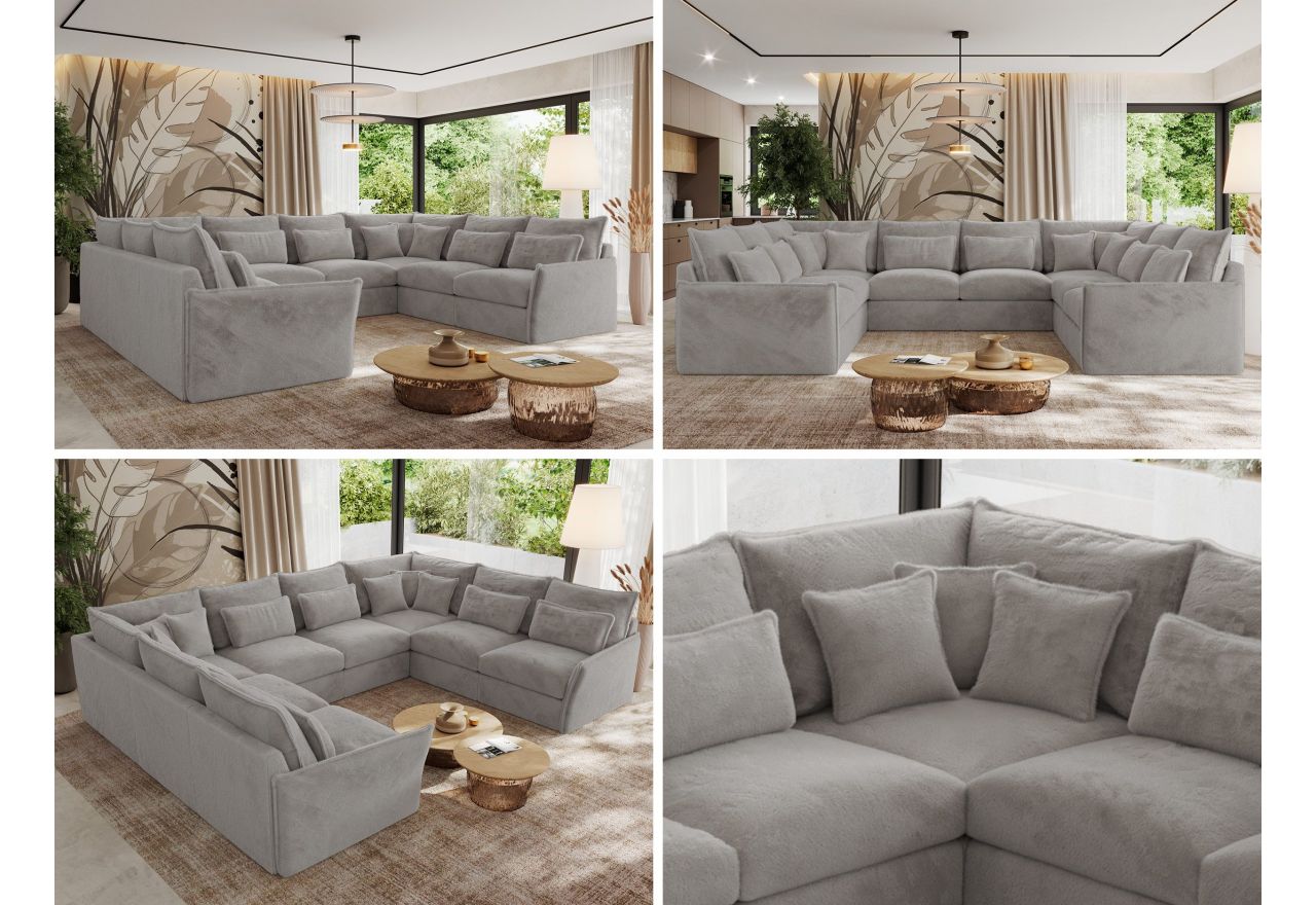 Narożnik - VERSO U 8M - uniwersalny - jasnoszary, plusz