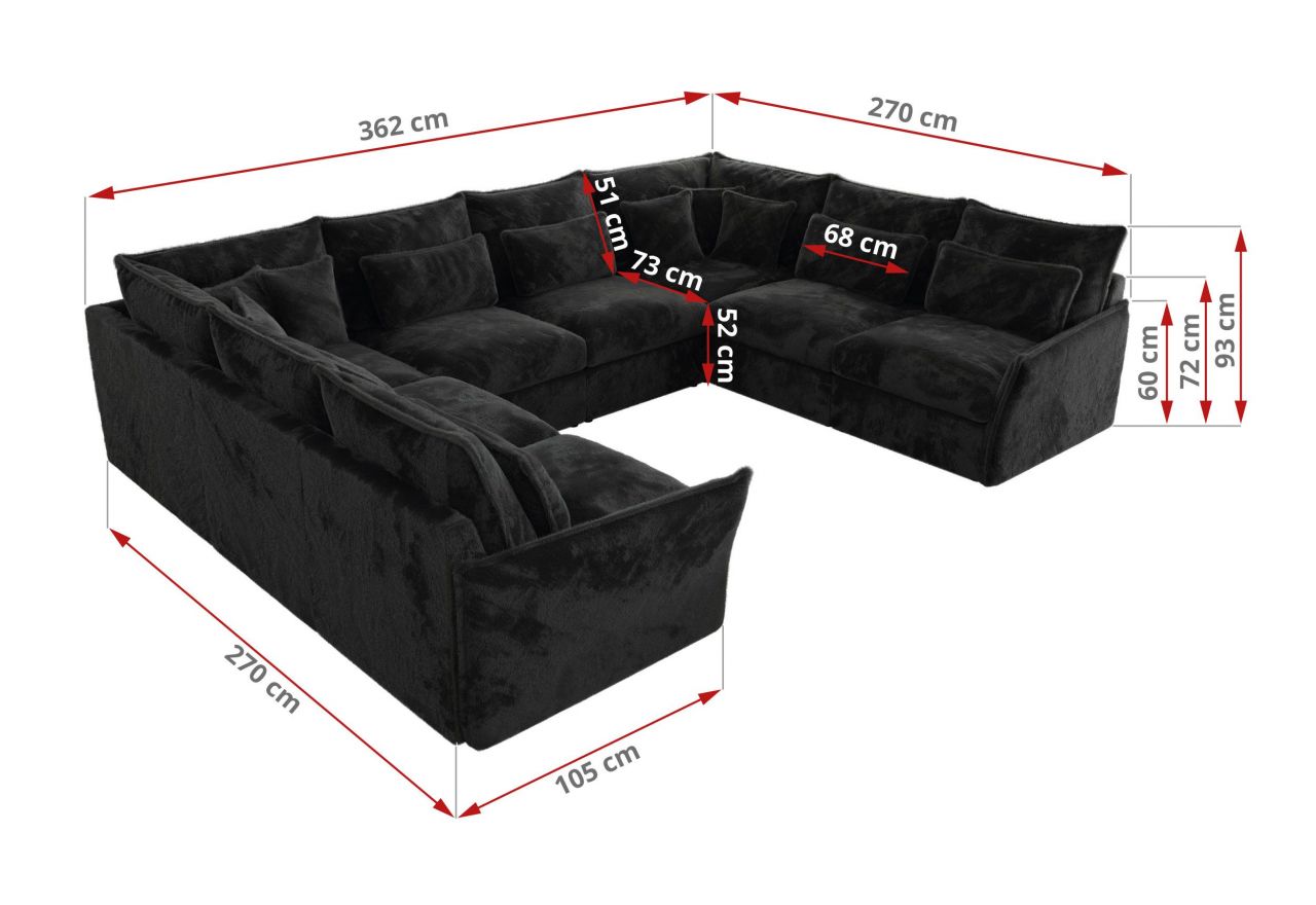 Narożnik - VERSO U 8M - uniwersalny - ciemnoszary, plusz