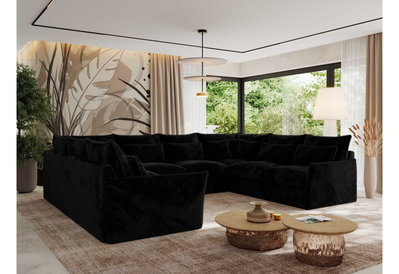 Narożnik - VERSO U 8M - uniwersalny - czarny, plusz