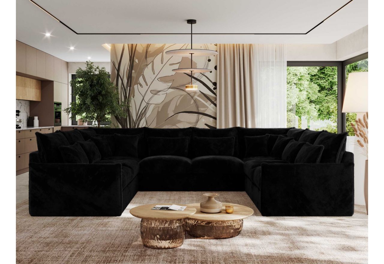 Narożnik - VERSO U 8M - uniwersalny - czarny, plusz