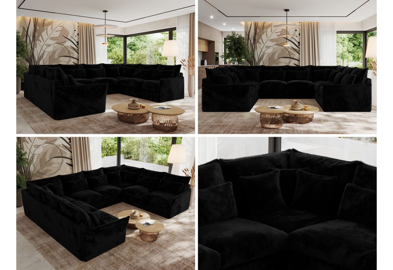 Narożnik - VERSO U 8M - uniwersalny - czarny, plusz