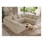 Narożnik - VERSO U 8M - uniwersalny - kremowy, plusz